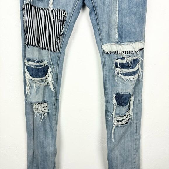 MNML Men's M74 Denim Patchwork Distressed Jeans Size 30 Streetwear Funky Cool - Picture 10 of 16